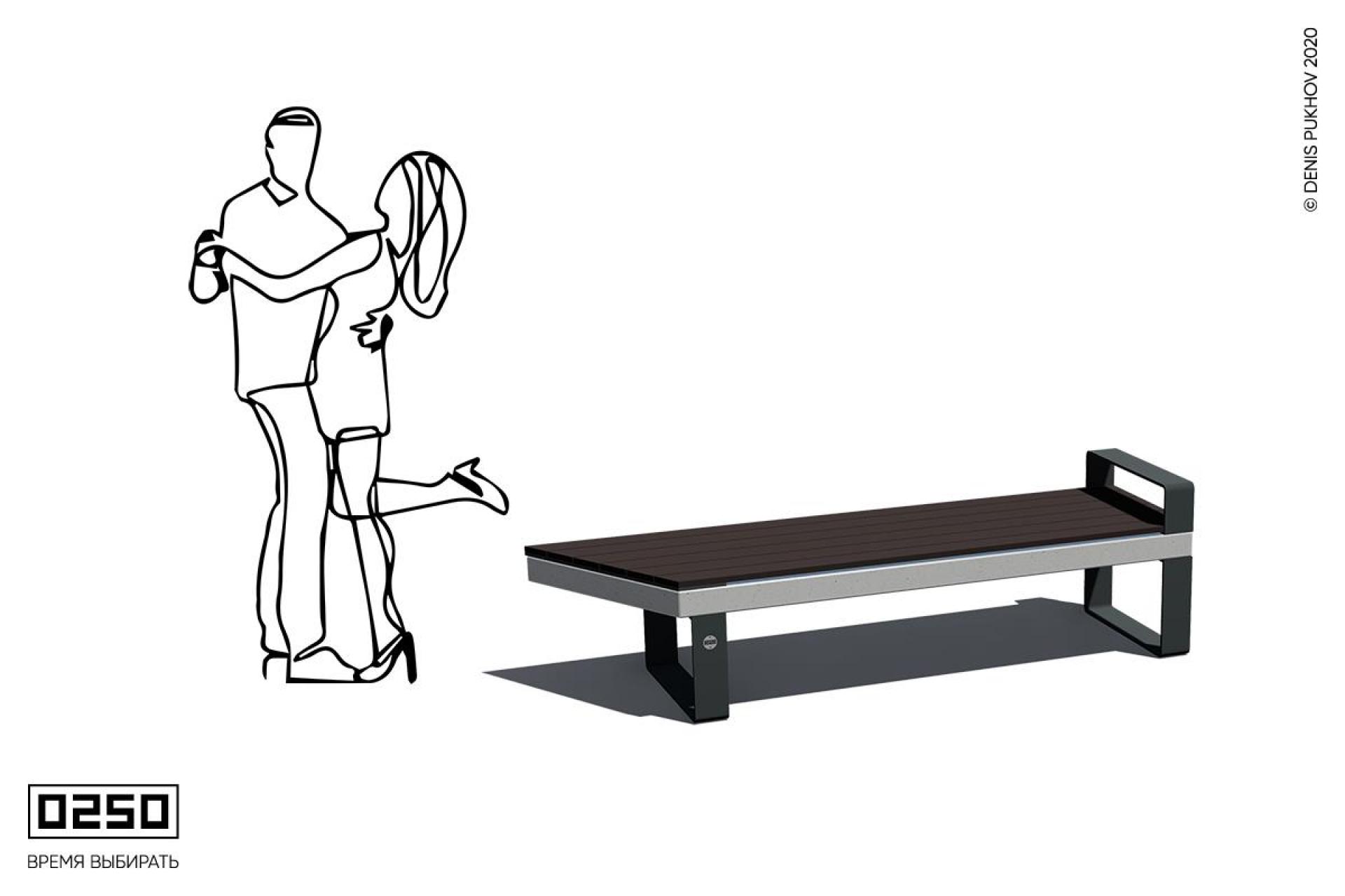 Скамейка скошенная слева с подлокотником на ножках Скамейка скошенная слева с подлокотником на блоке, СТЛ-П._.НГ1.ТБ