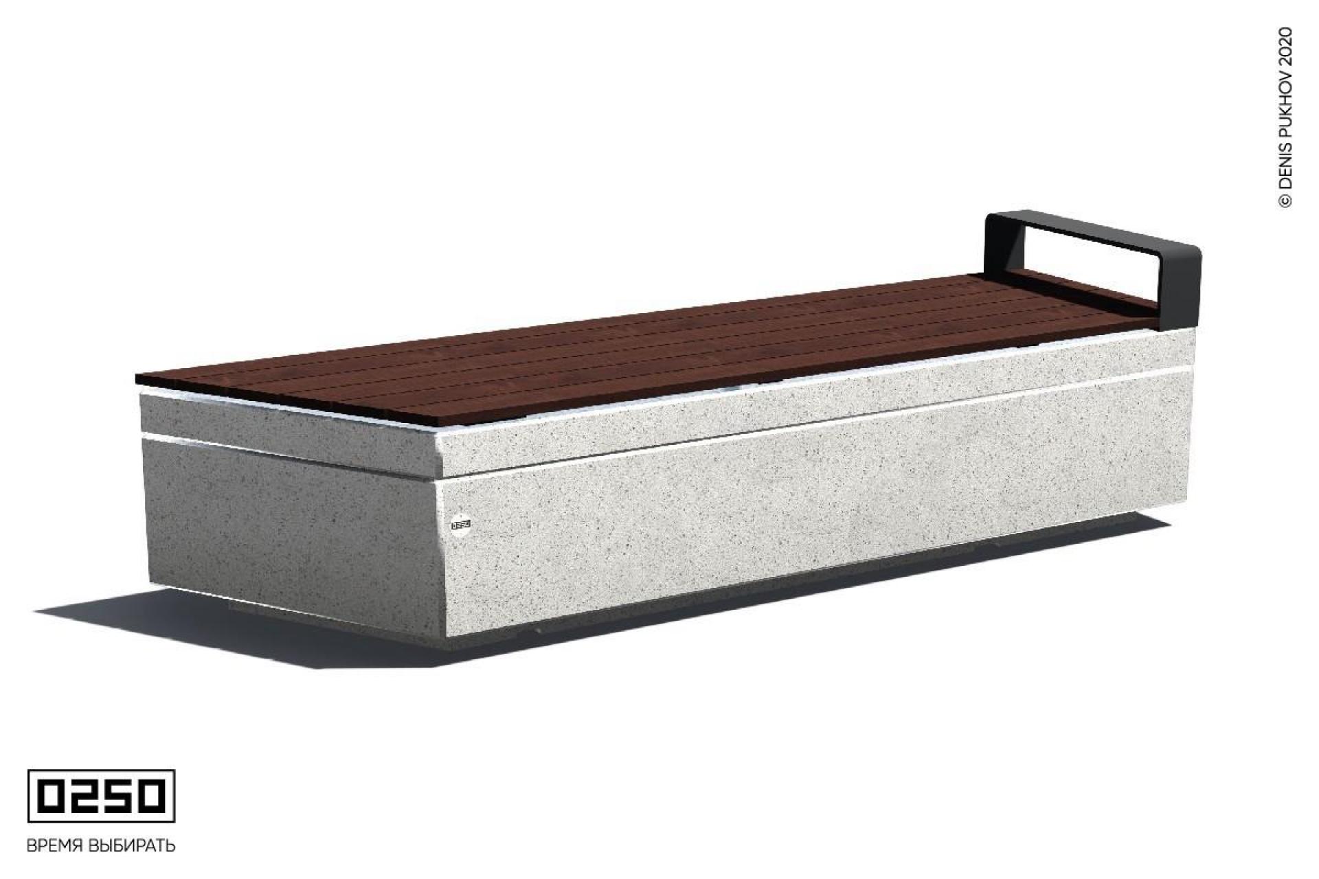 Парковая скамейка угловая на бетонном основании с одним подлокотником в виде левой трапеции Белый кварц СТЛ.БК.НГ3.БК.ТБ