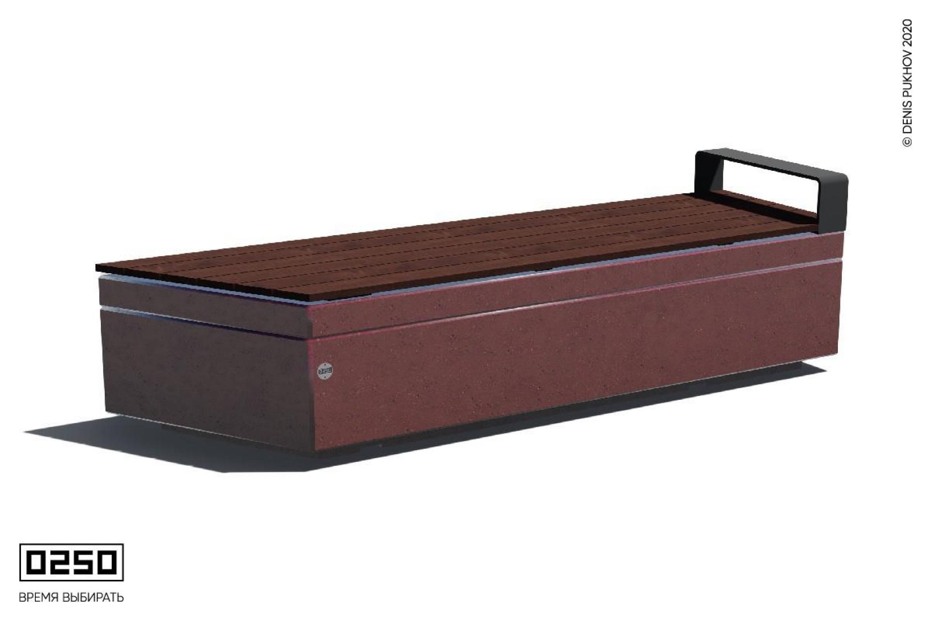 Парковая скамейка угловая на бетонном основании с одним подлокотником в виде левой трапеции Красный марс СТЛ.КМ.НГ3.КМ.ТБ