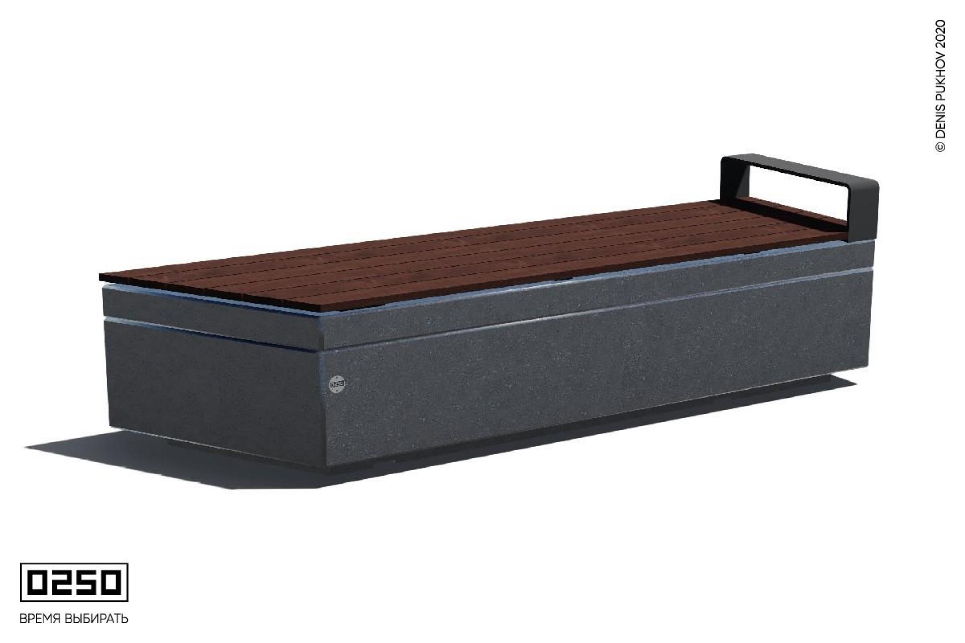 Парковая скамейка угловая на бетонном основании с одним подлокотником в виде левой трапеции Лунный кратер СТЛ.ЛК.НГ3.ЛК.ТБ