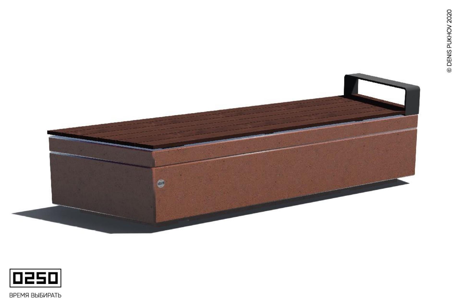 Парковая скамейка угловая на бетонном основании с одним подлокотником в виде левой трапеции Рыжий кортен СТЛ.РК.НГ3.РК.ТБ