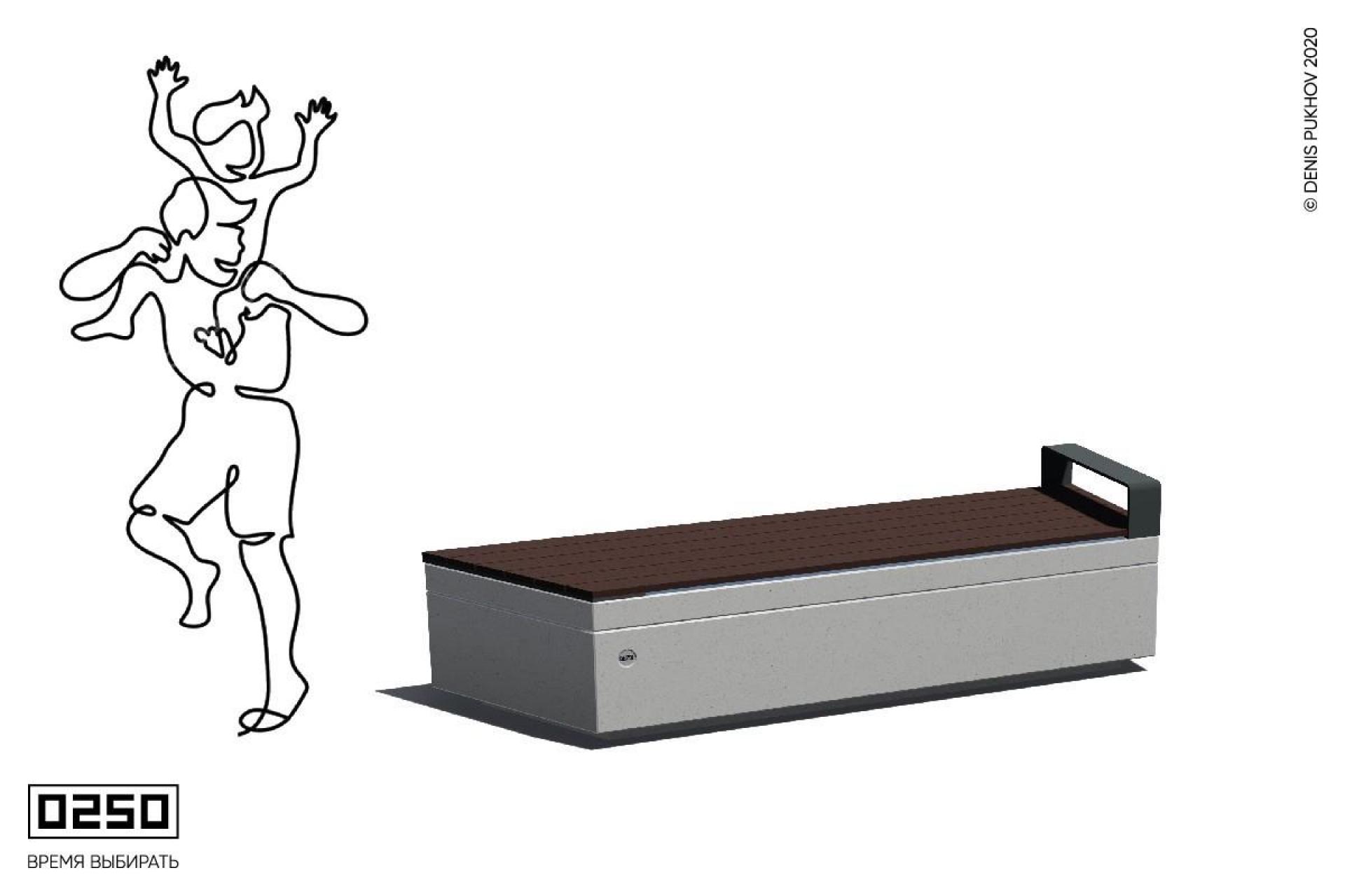 Скамейка скошенная слева с подлокотником на блоке, СТЛ-П._.НГ3._.ТБ