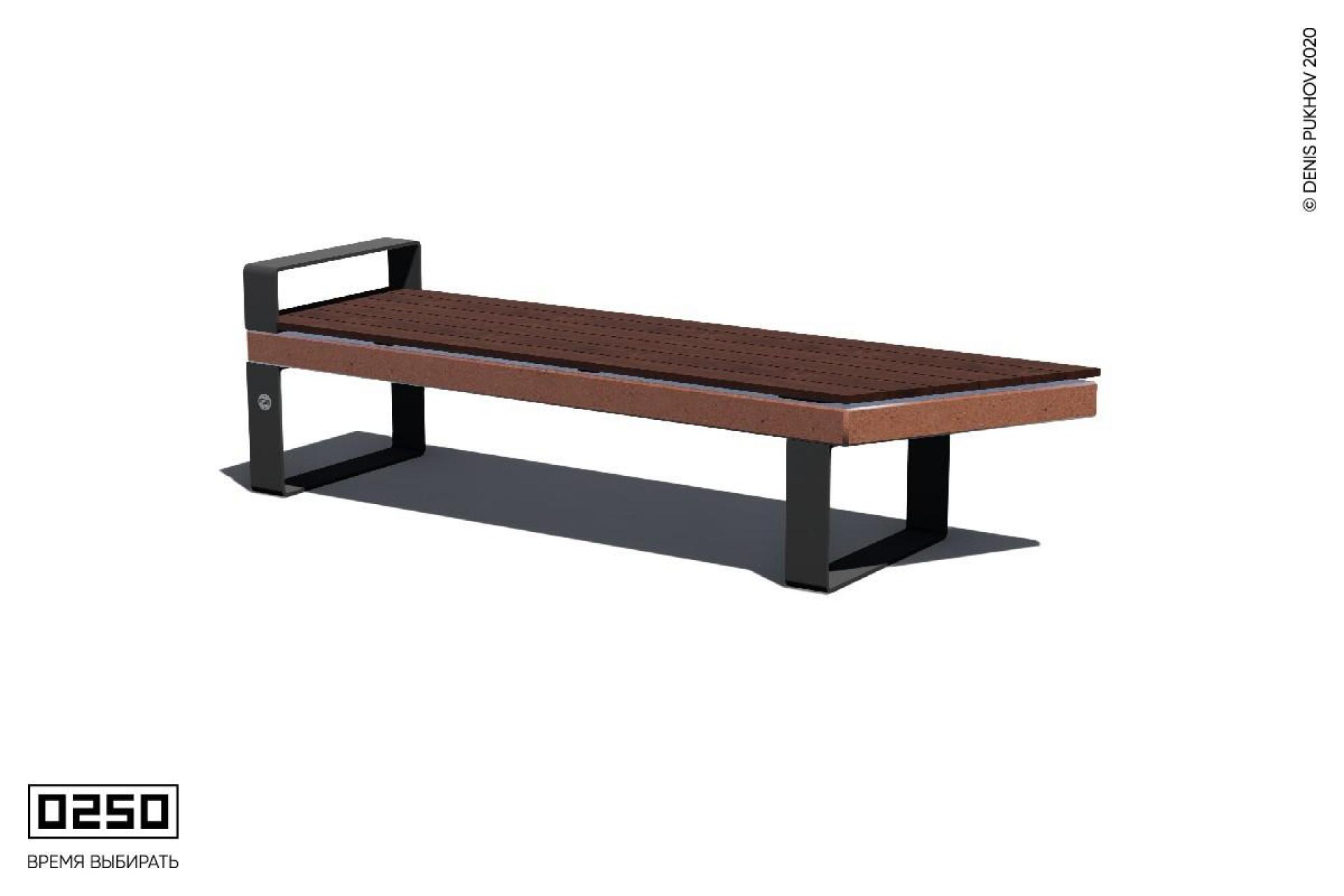 Парковая скамейка угловая на ножках с одним подлокотником в виде правой трапеции Рыжий кортен СТП-П.РК.НГ1.ТБ