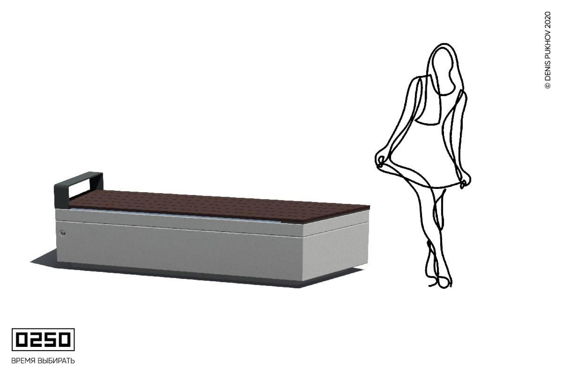 Скамейка скошенная слева с подлокотником на блоке, СТП-П._.НГ3._.ТБ