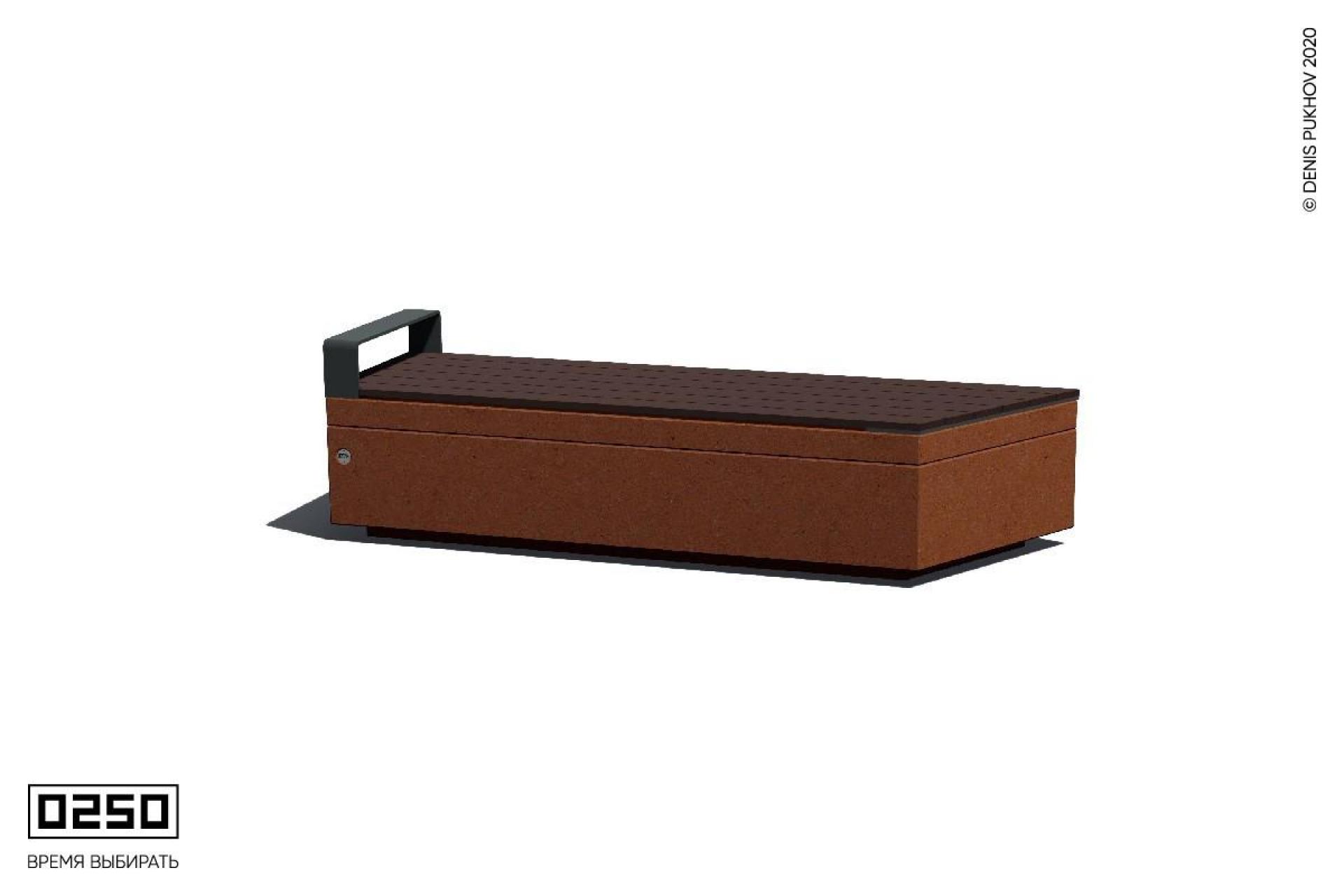 Скамейка бетонная угловая подлокотником рыжий кортен СТП-П.РК.НГ3.РК.ТБ