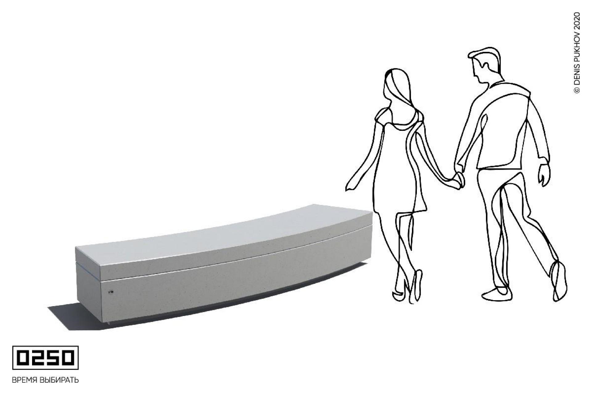 Радиальная скамейка 30° без настила на блоке, СРБ10-30._.НГ3._