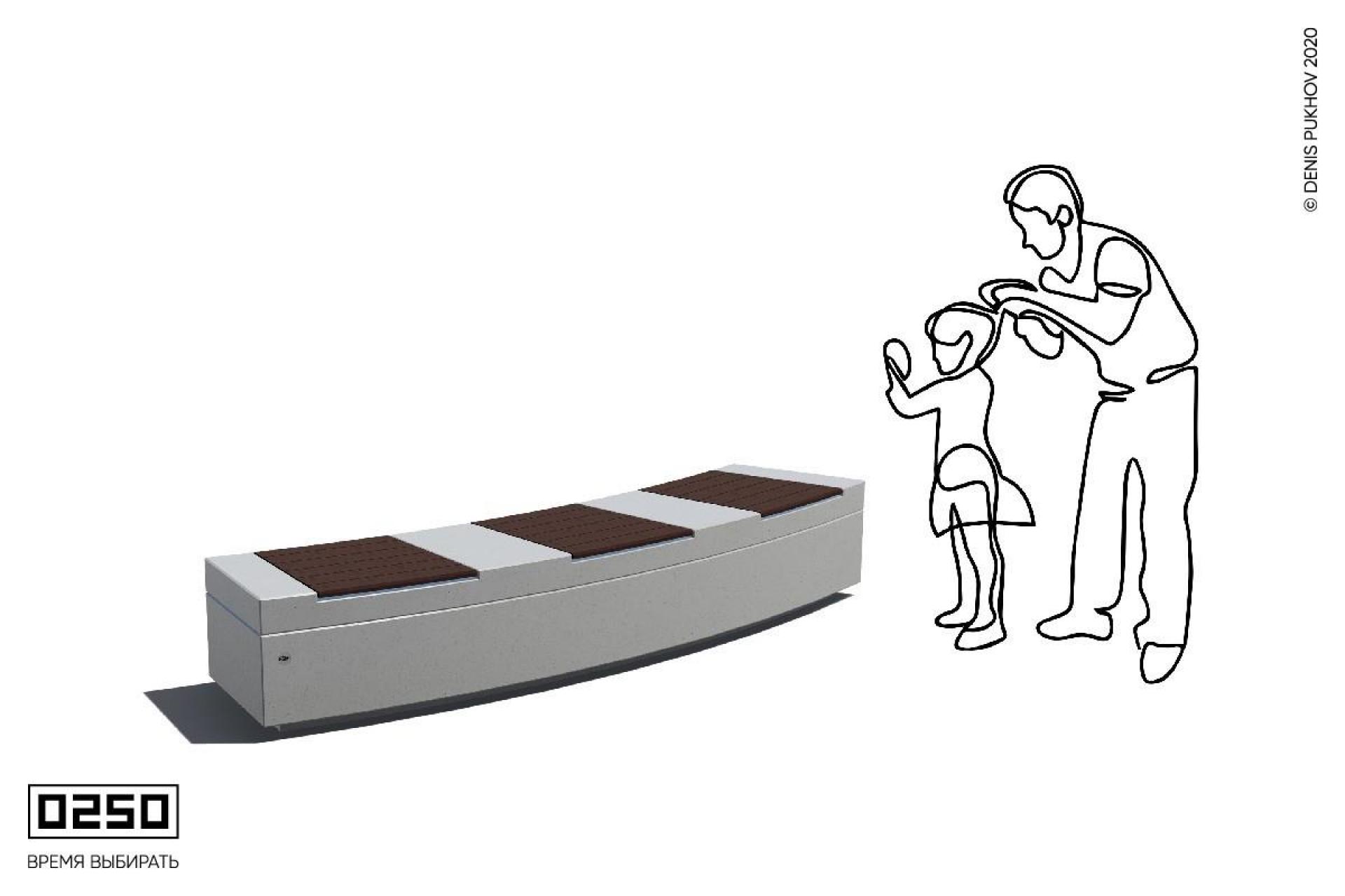 Радиальная скамейка 30° с настилом на блоке, СРБ10-30Д._.НГ3._