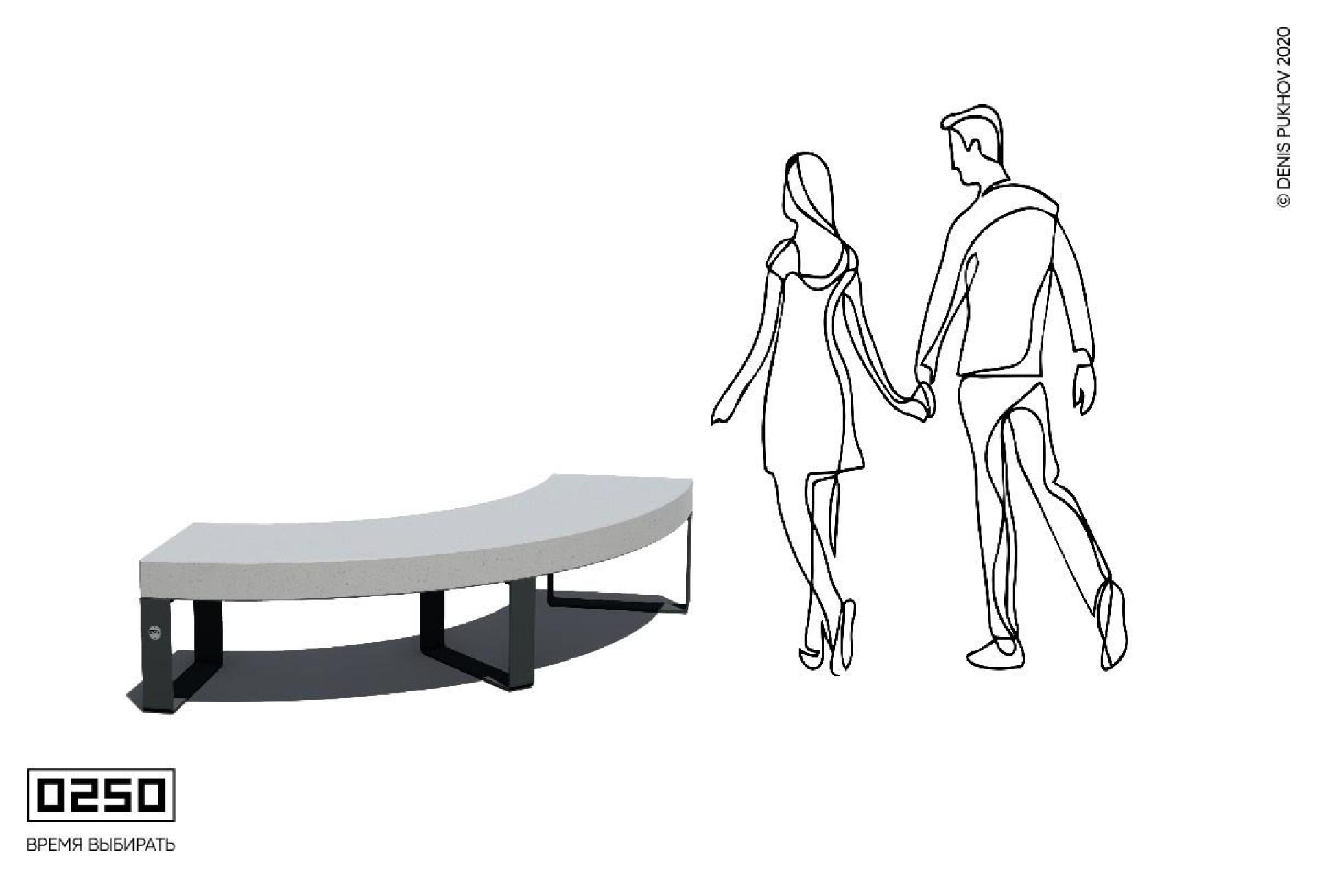 Радиальная скамья 90° без настила на ножках, СРБ3-90._.НГ1