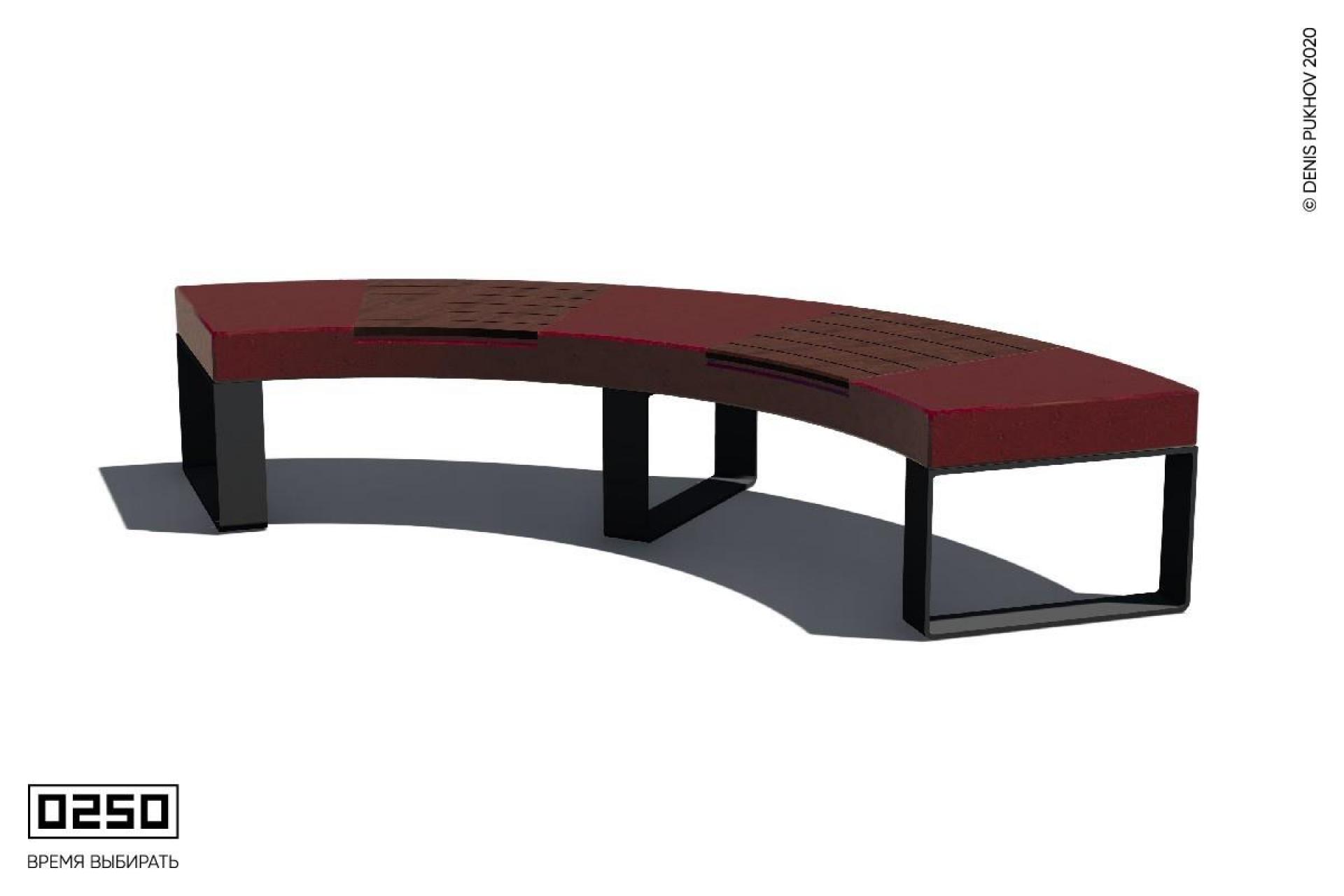 Иллюстрация Парковая Радиусная  скамья 90° на ножках Красный марс СРБ3-90Д.КМ.НГ1