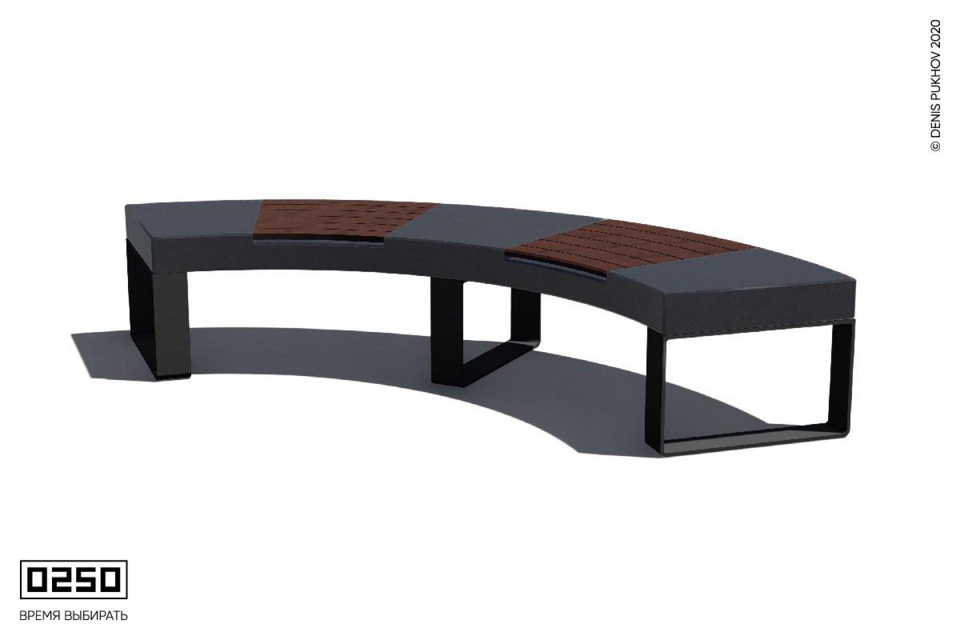 Иллюстрация Радиусная  скамья 90° на ножках Лунный кратер СРБ3-90Д.ЛК.НГ1