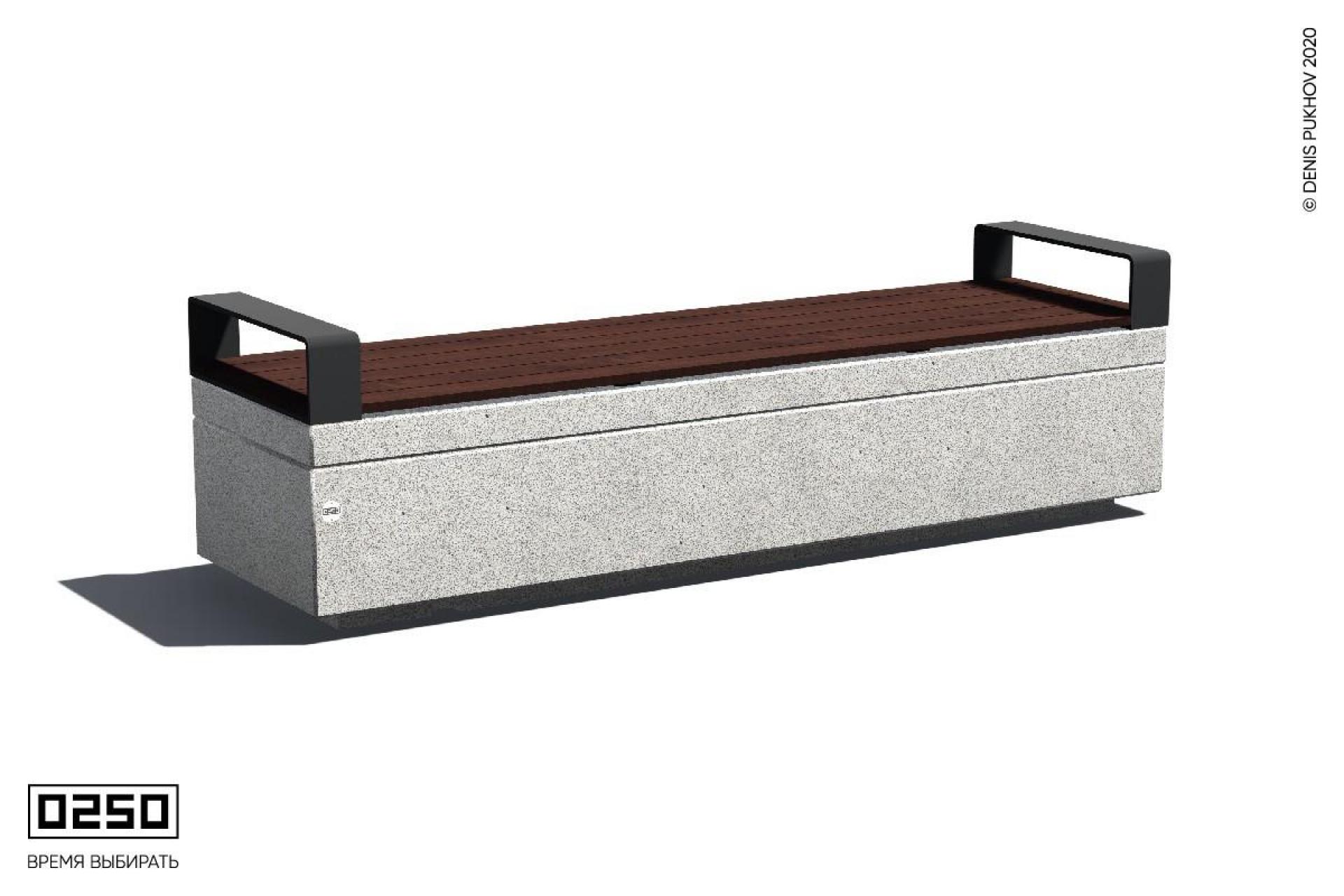 Cкамейка бетонная с подлокотниками Белый кварц СМП.БК.НГ3.БК.ТБ Cкамейка бетонная с подлокотниками Белый кварц СМП.БК.НГ3.БК.ТБ