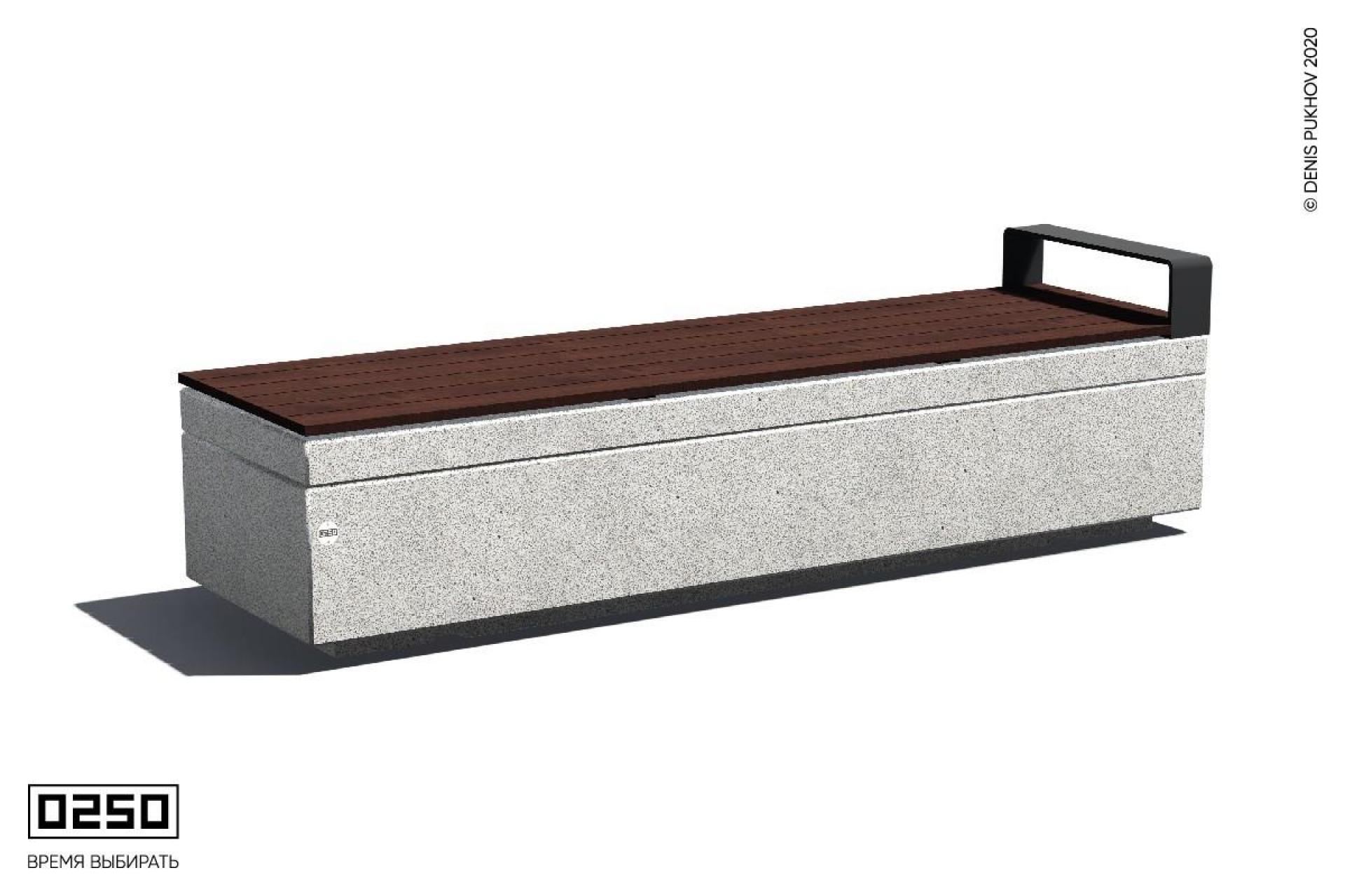 Скамейка бетонная с одним подлокотником Белый кварц СМ-П.БК.НГ3.БК.ТБ