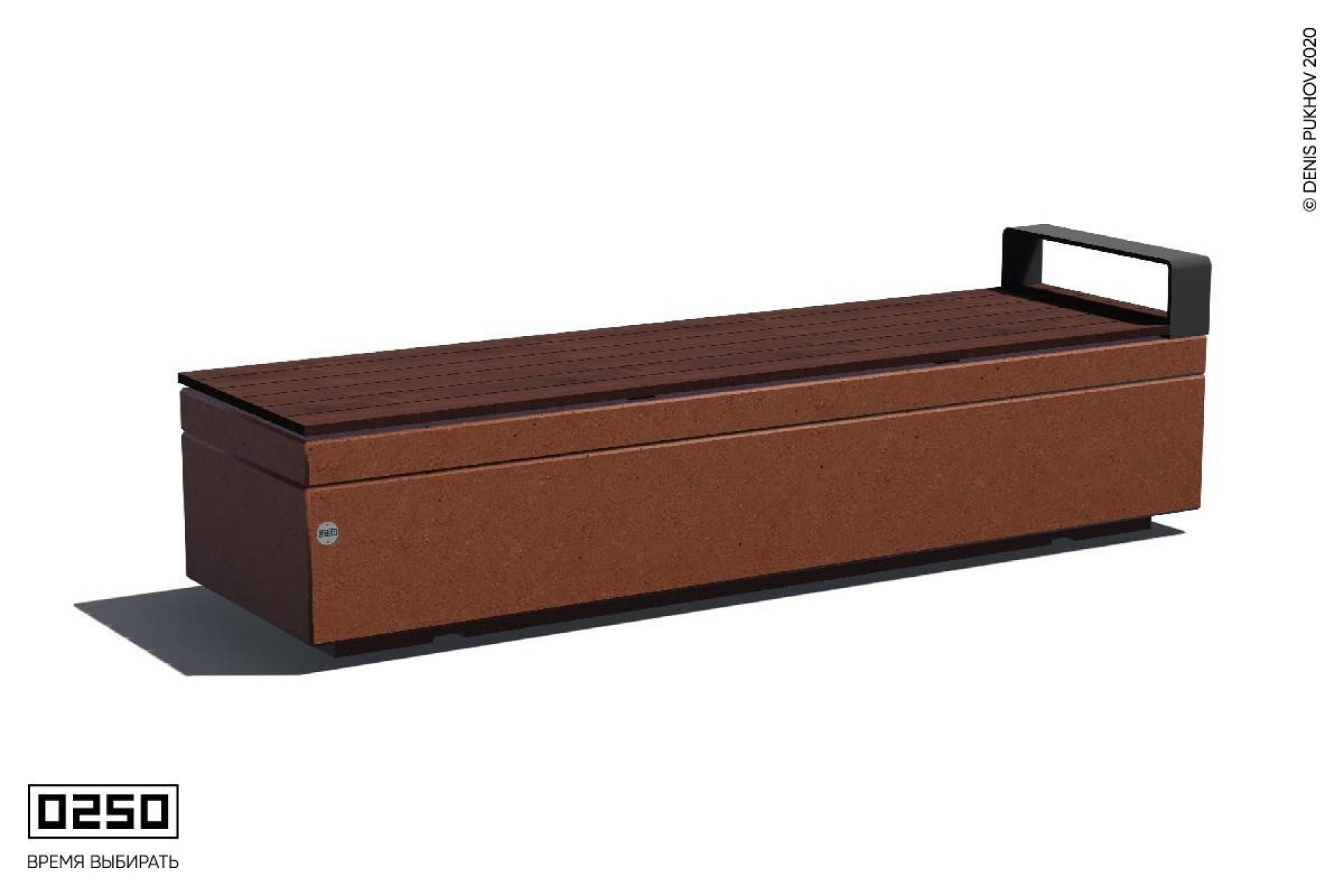 Скамейка бетонная с одним подлокотником Рыжий кортен СМ-П.РК.НГ3.РК.ТБ