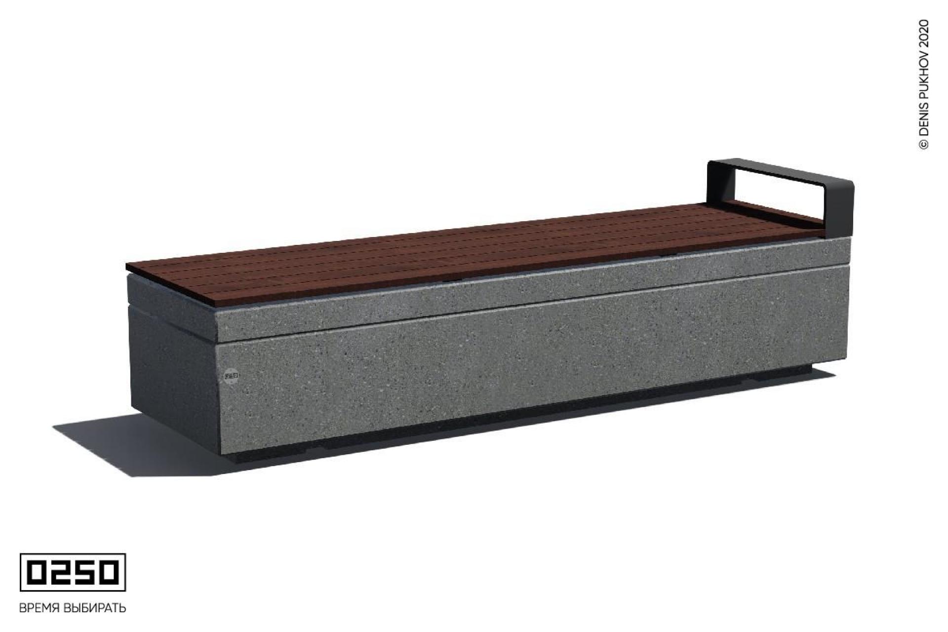 Скамейка бетонная с одним подлокотником Серый графит СМ-П.С.НГ3.С.ТБ