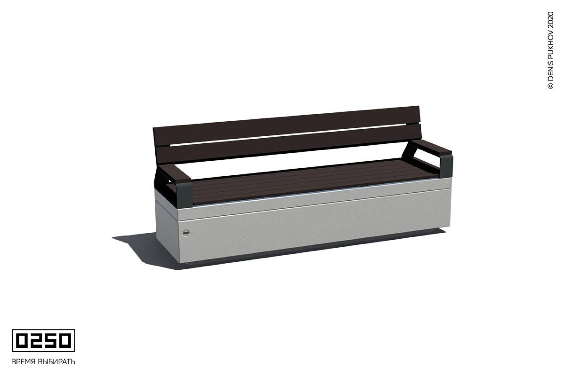 Иллюстрация Скамейка бетонная со спинкой и подлокотниками белый кварц СМС.БК.НГ3.БК.ТБ