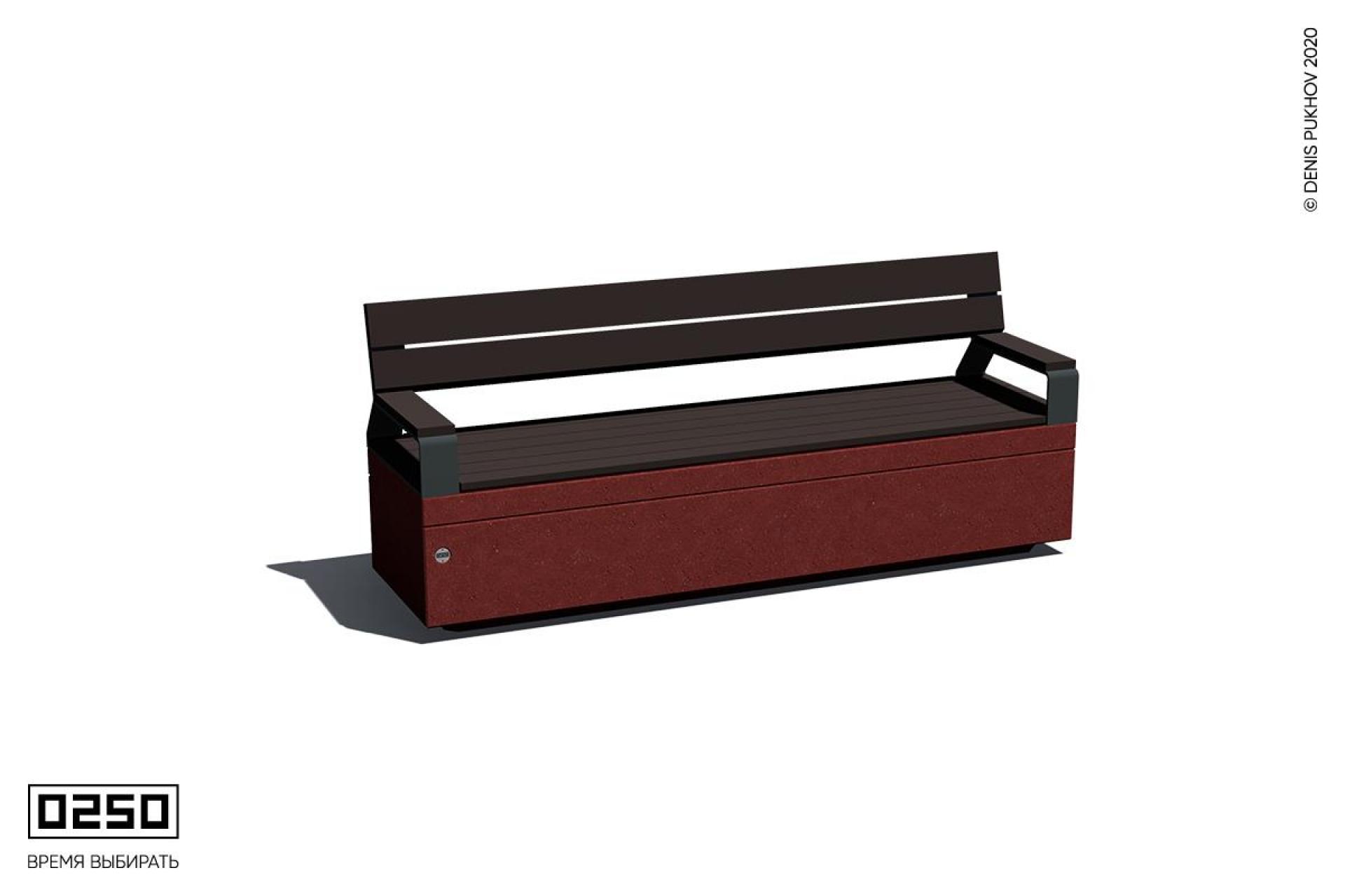 Иллюстрация Скамейка бетонная со спинкой и подлокотниками красный марс СМС.КМ.НГ3.КМ.ТБ