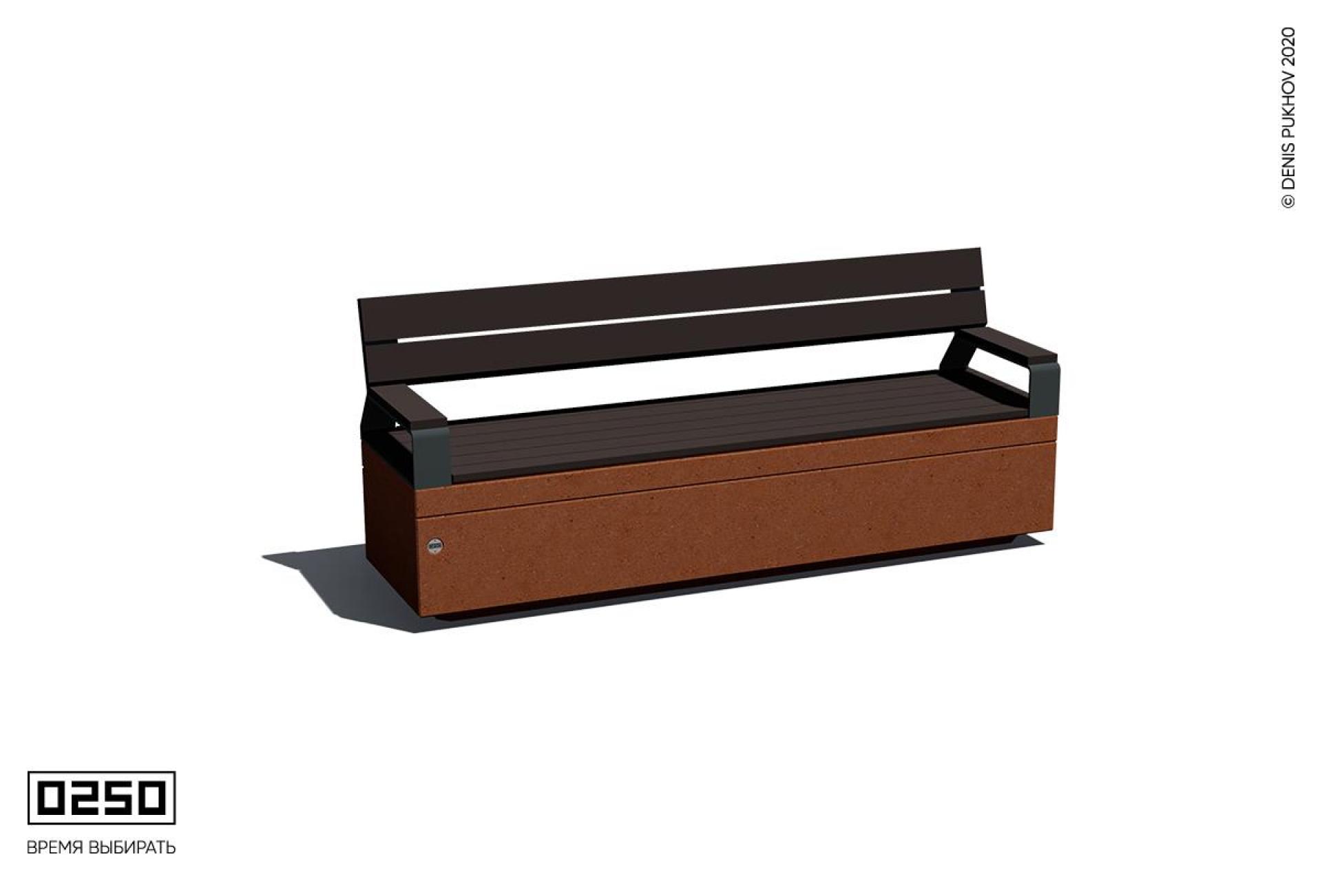 Иллюстрация Скамейка бетонная со спинкой и подлокотниками лунный кратер СМС.ЛК.НГ3.ЛК.ТБ