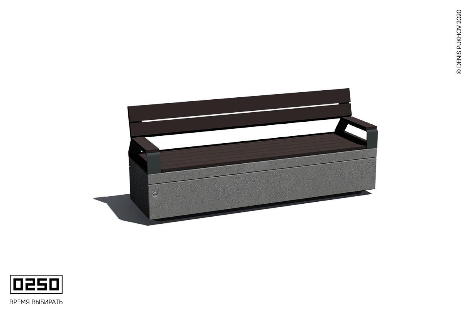 Иллюстрация Скамейка бетонная со спинкой и подлокотниками серый графит СМС.С.НГ3.С.ТБ