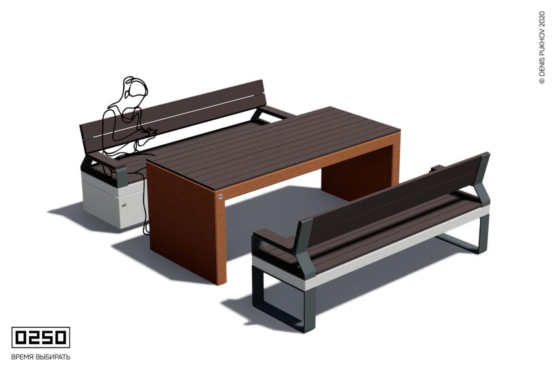Парковый бетонный стол Кварта из полированного архитектурного бетона с настилом из древесины, СТО-П.ТБ