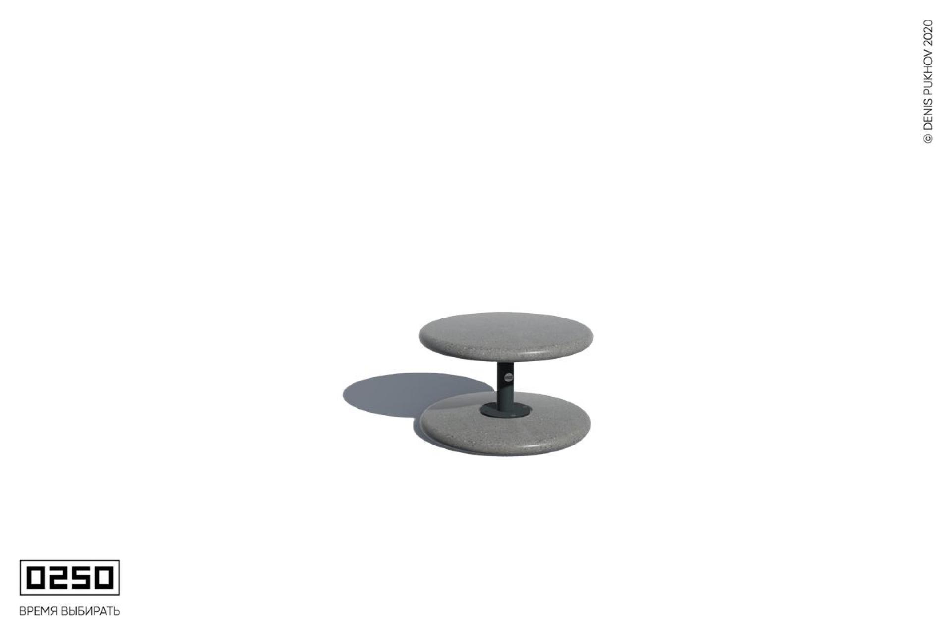 Илюстрация Низкий стол на одной металичесокй ножке столешницей из полированного бетона серого цвета