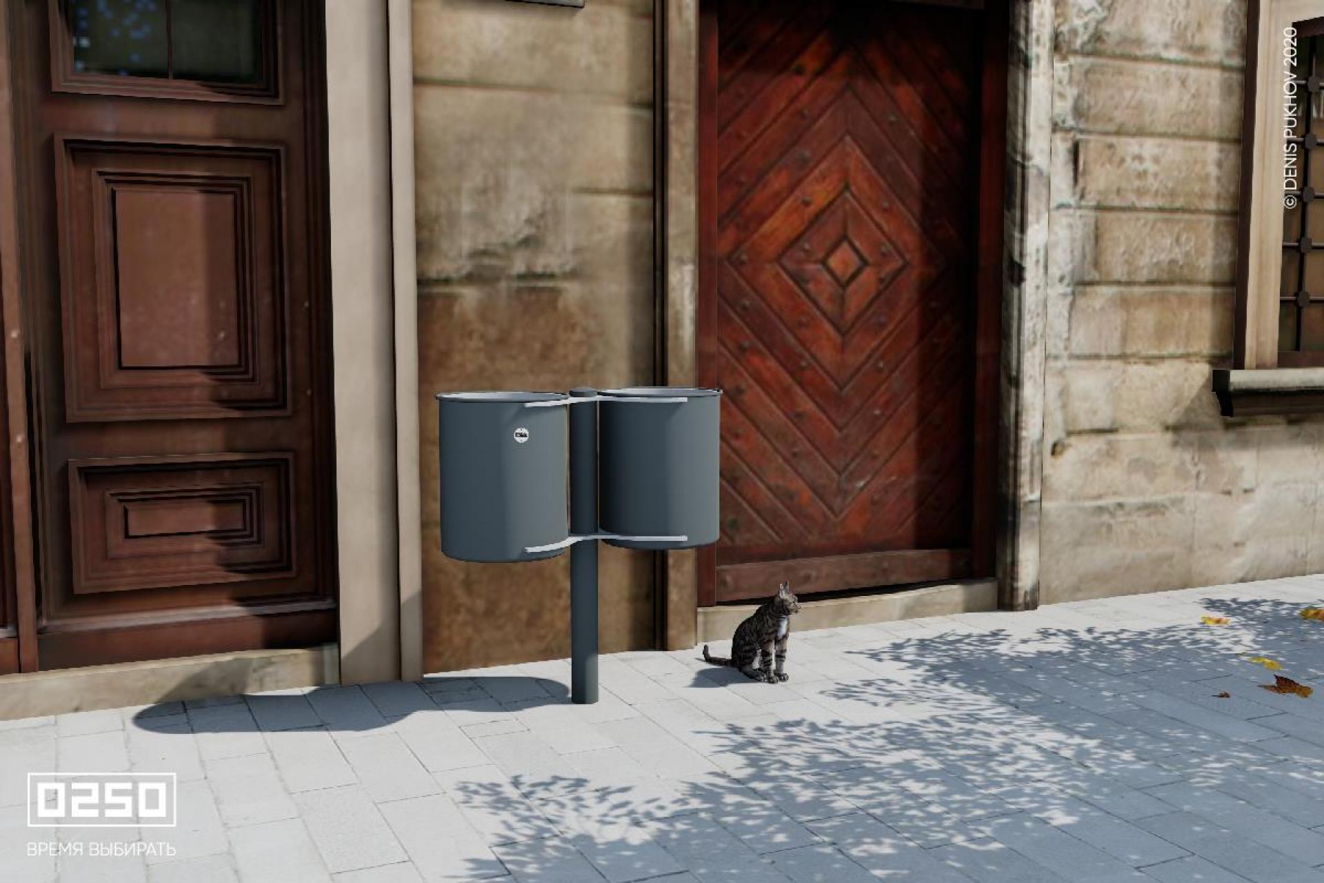 Илюстрация Уличная урна для мусора двойная с пепельницей у дома