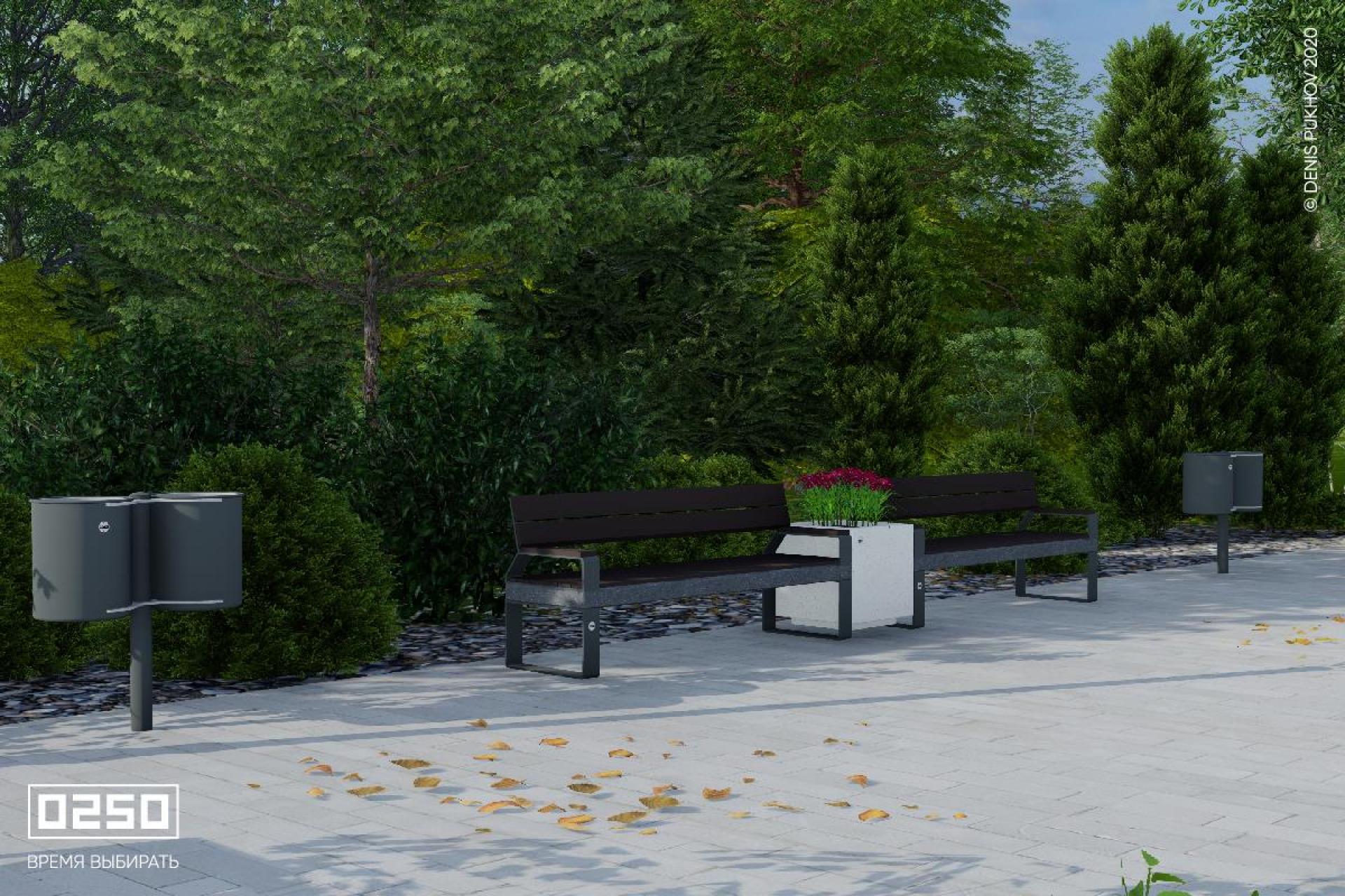 Илюстрация Уличная урна для мусора двухсекционная с пепельницей в парке