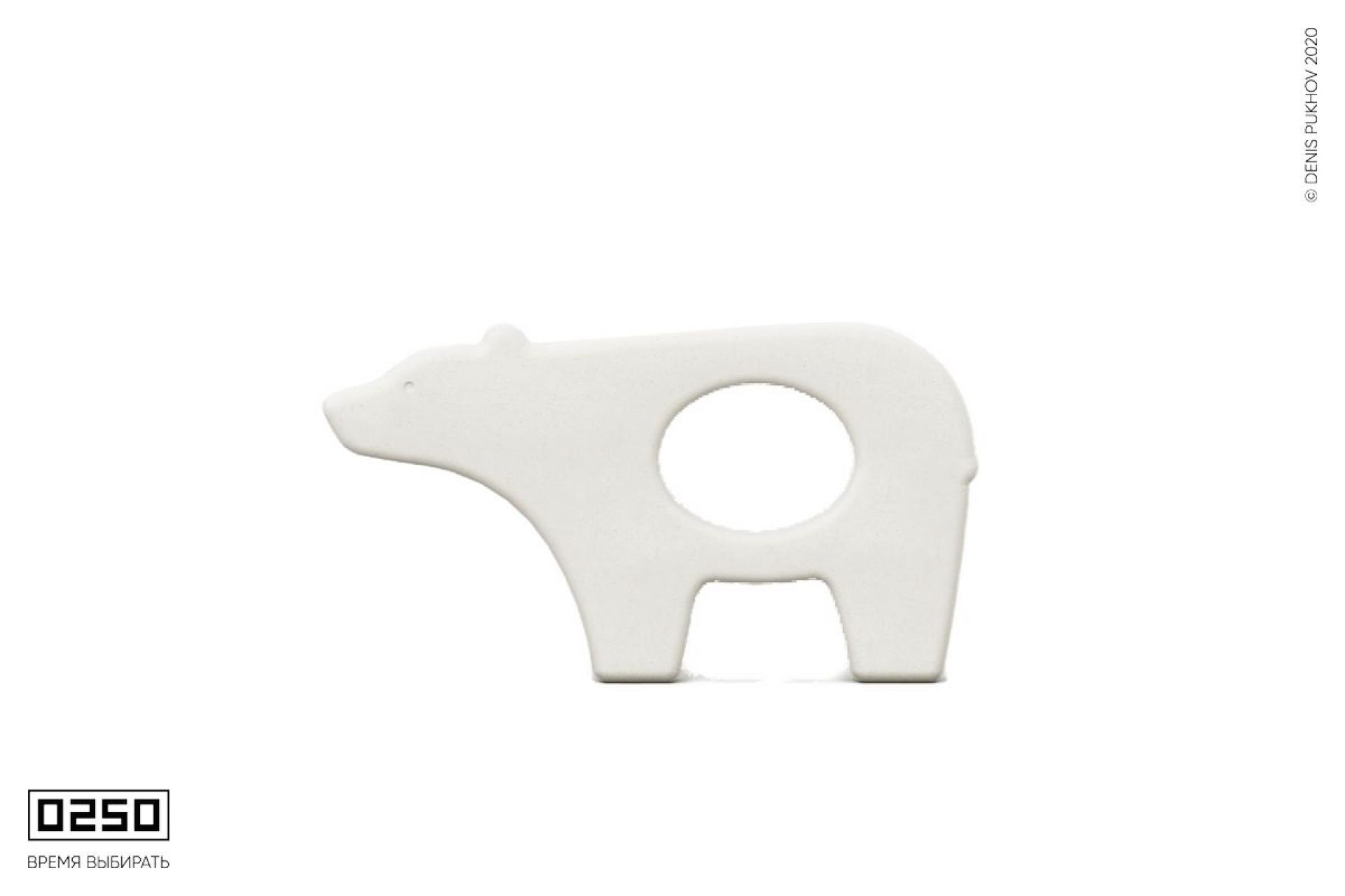 Рендер арт-объект медведь из белого бетона