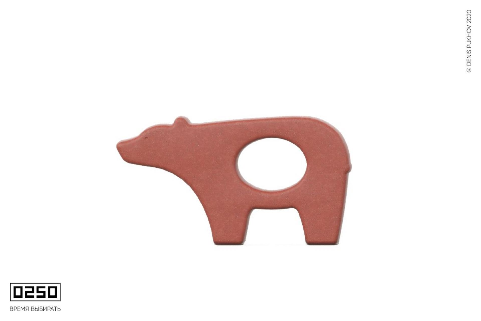 Рендер арт-объект медведь из красного бетона