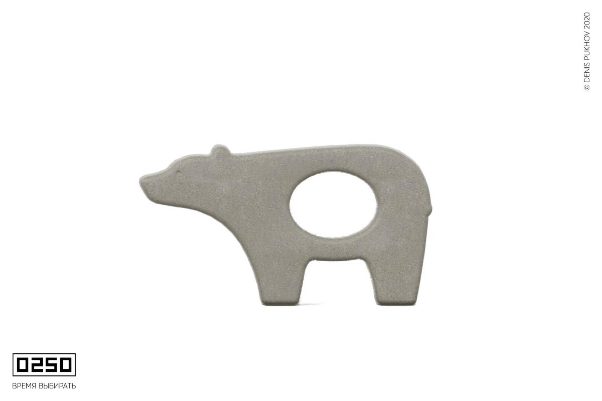 Рендер арт-объект медведь из серого бетона