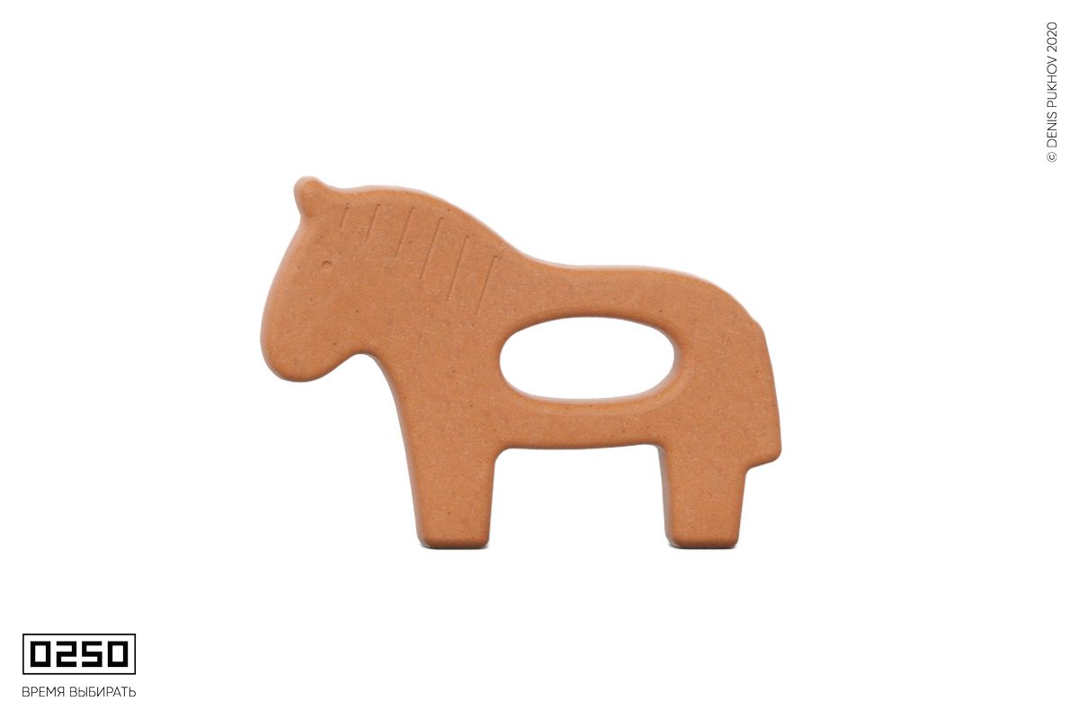 Рендер арт-объекта оранжевой бетонной лошади