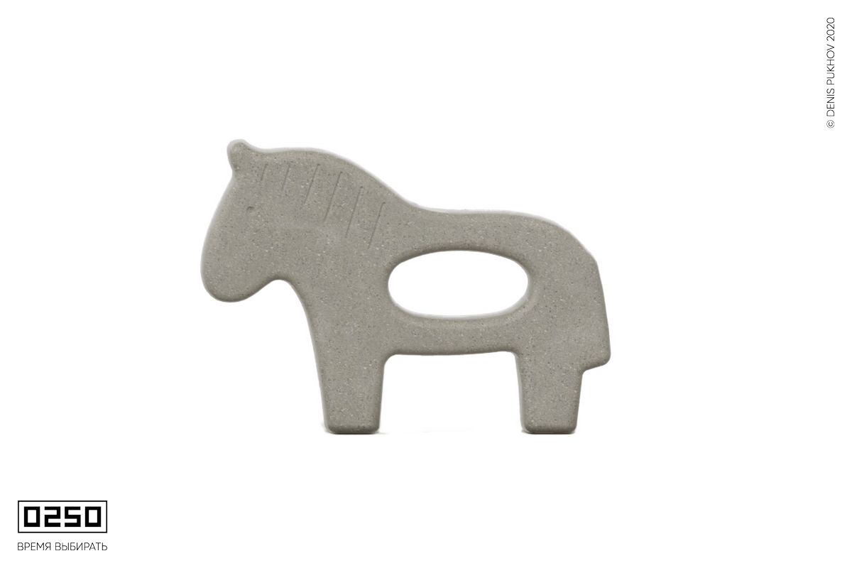 Рендер арт-объекта серой бетонной лошади