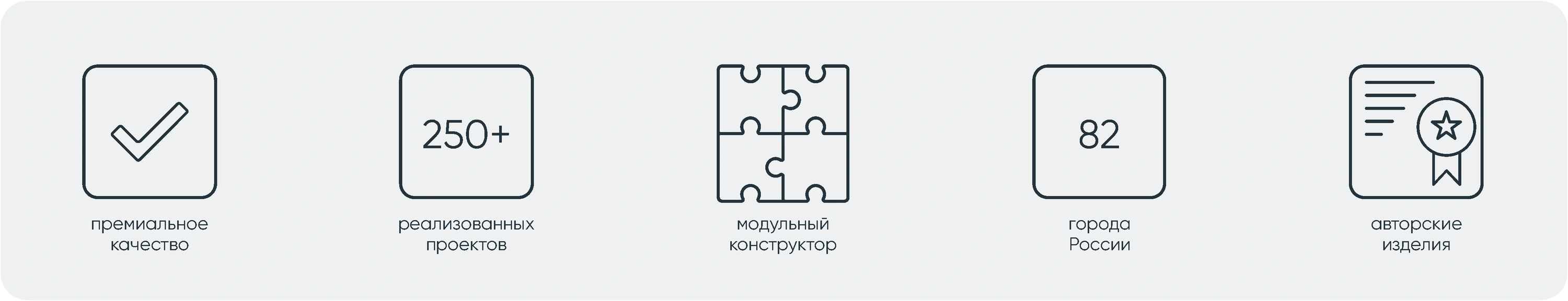 Преимущества 0250: премиальное качество, 250+ реализованных проектов, модульный конструктор, 82 города России, авторские изделия